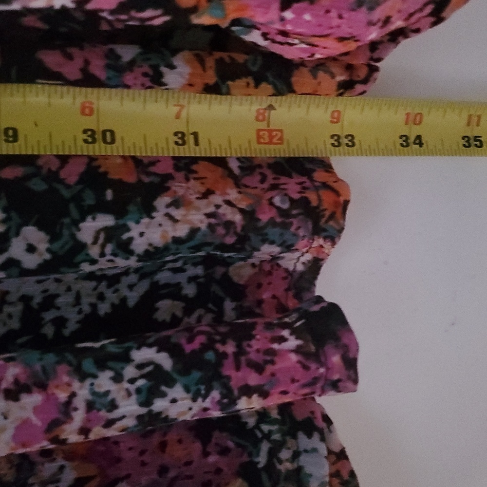 Vince Camuto Floral Babydoll Mini Dress Size Large Sheer Longsleeve Split V-Neck - Picture 13 of 13